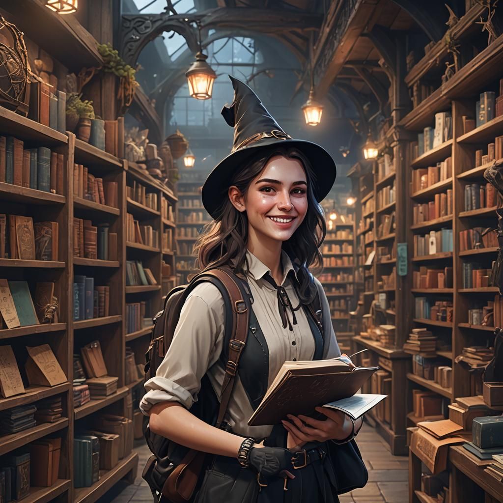 Young Witch Shopping for School Supplies