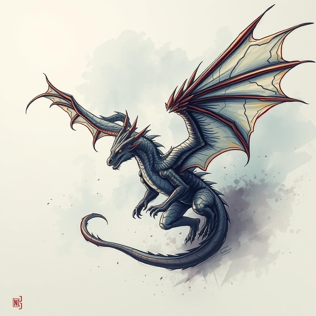 Detailed Ink Sketch of a Dragon