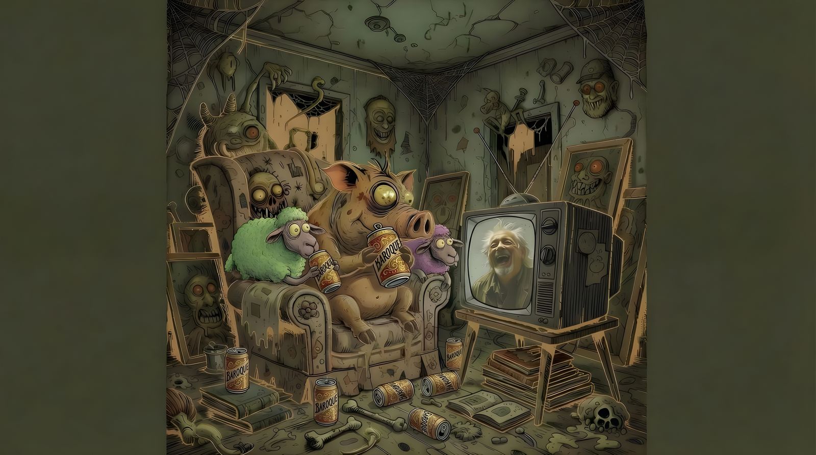 Farm Animals Relaxing by the TV