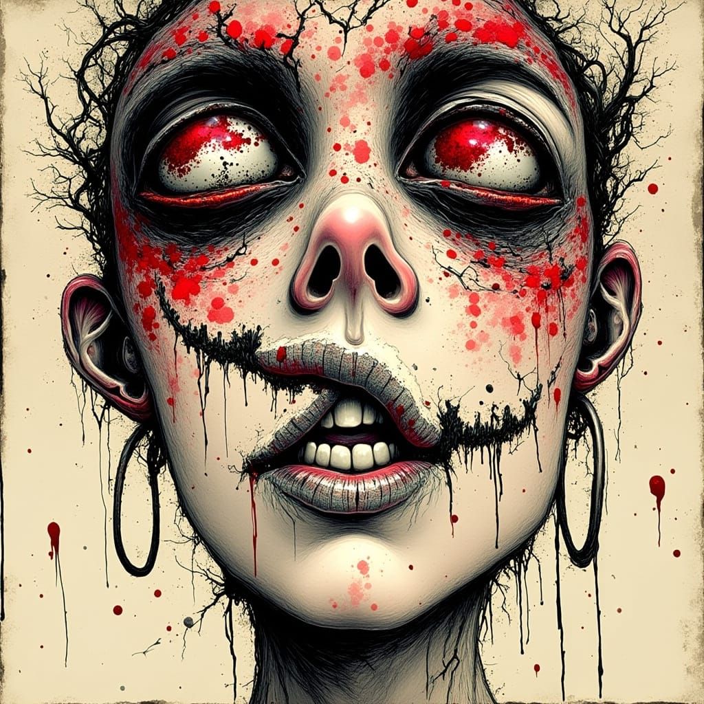 Fractured Portrait with Bold Linework in Traditional Style