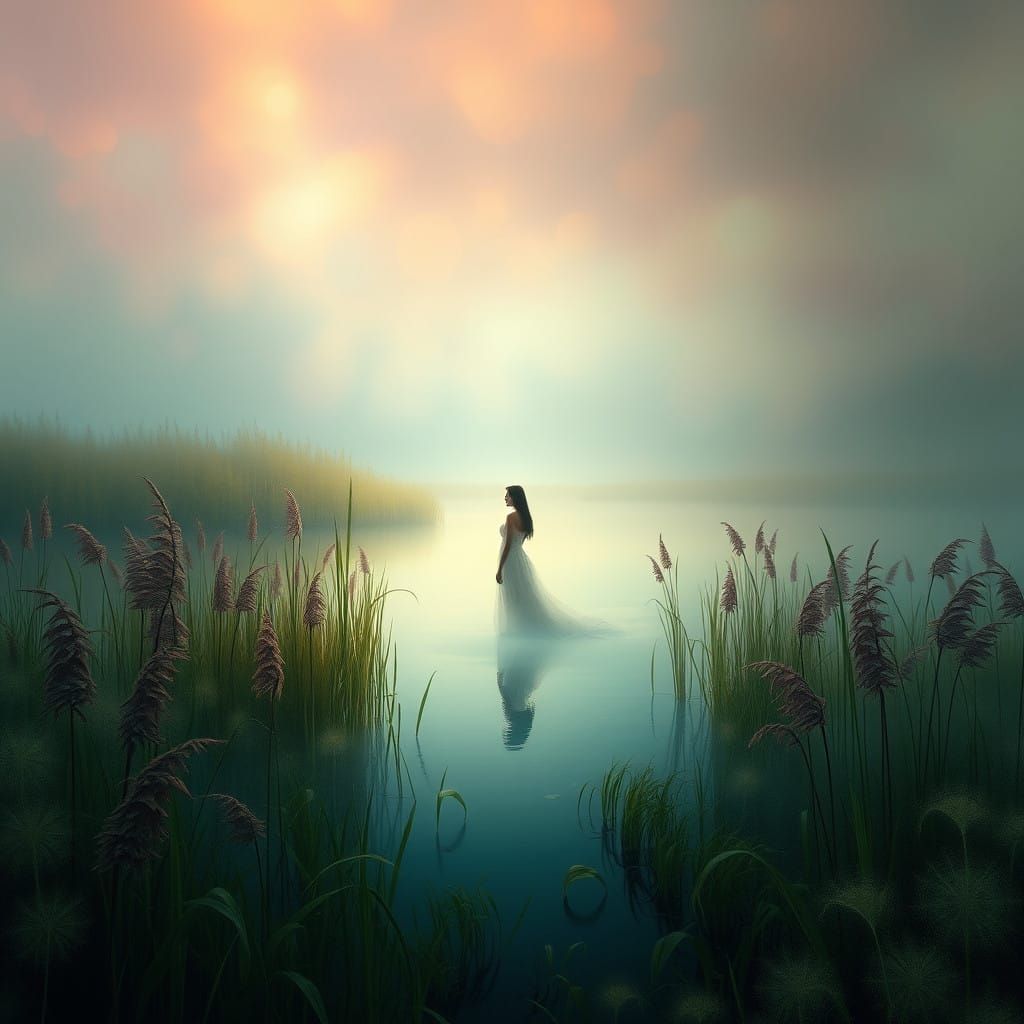 Mystical Wetland Scene, Inspired by Surrealism and Dreamlike...
