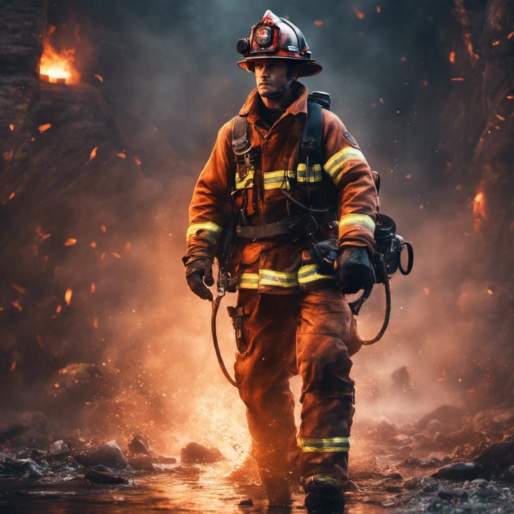 Shirtless Firefighter: Detailed Fantasy Concept Art