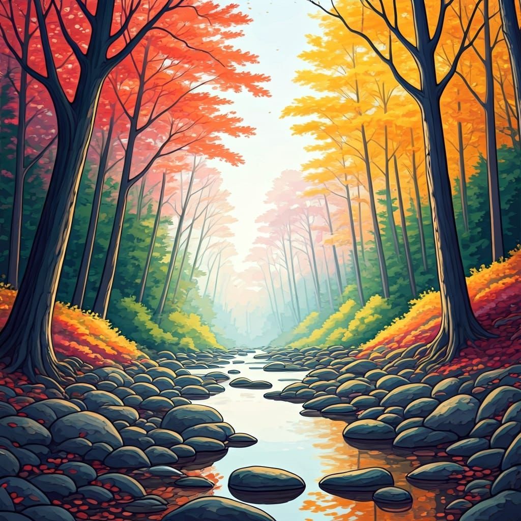 Autumn Forest Scene in Watercolor Style