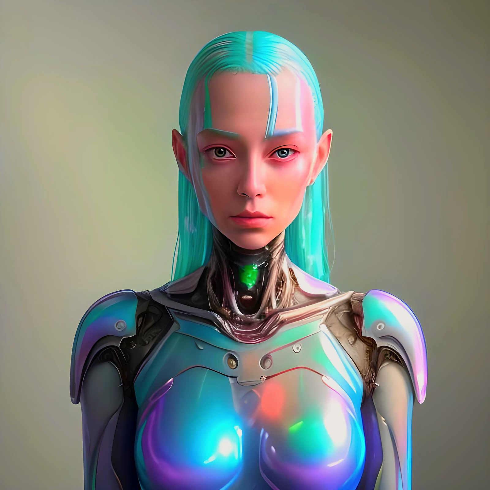 Iridescent Humanoid Female in Hotel Room