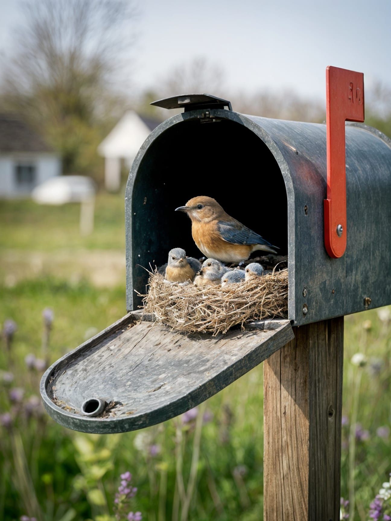 Weathered Mailbox Hides a Secret Family of Bluebirds