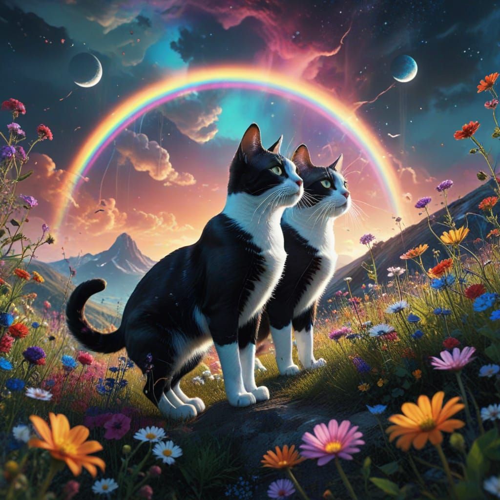 Cats Leap Through Psychedelic Wildflowers