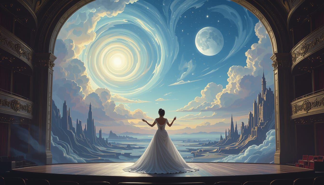 Venusian Opera Singer on Stage in Surreal Theater