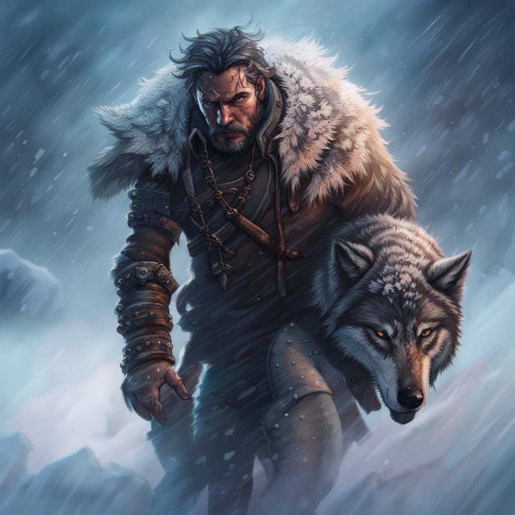 Berserker in Wolf Hide Amidst Blizzard