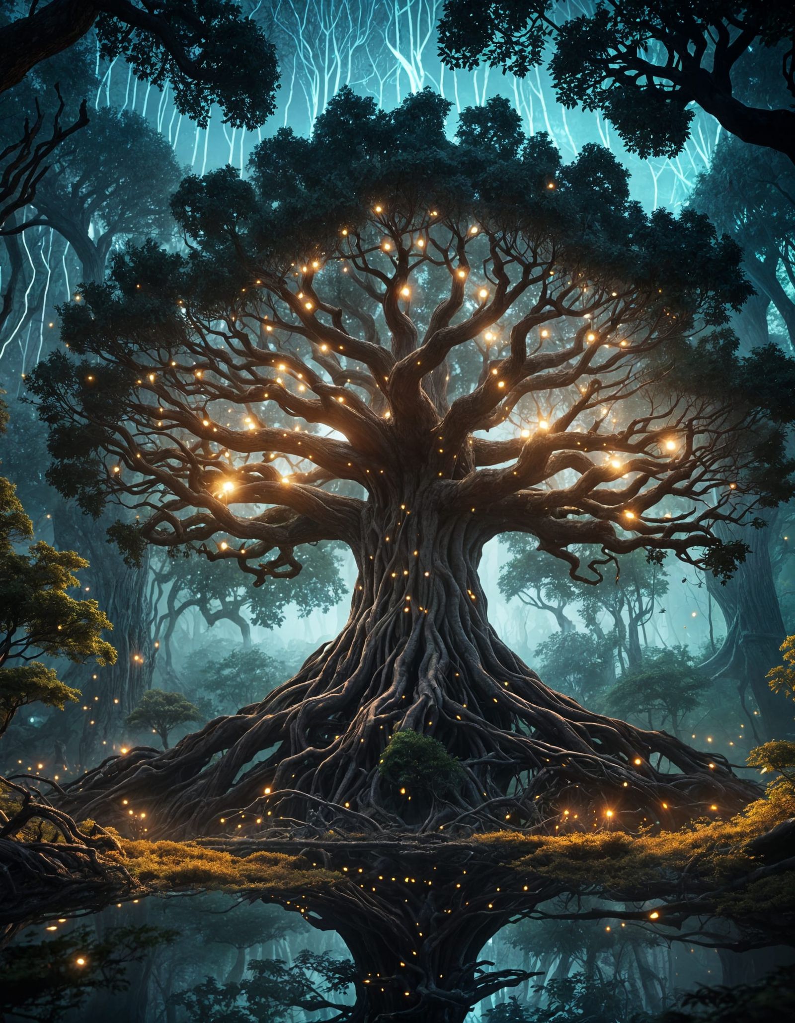 Giant Robot Tree in Futuristic Forest