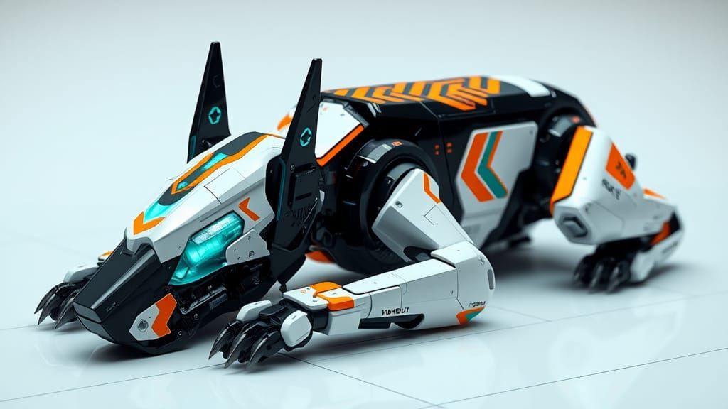 Cyberpunk Robot Dog with Chevron Markings