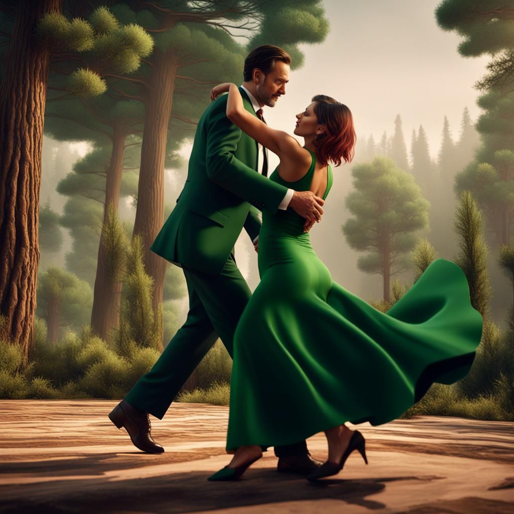 Tango Dancers in Green, Detailed Matte Painting