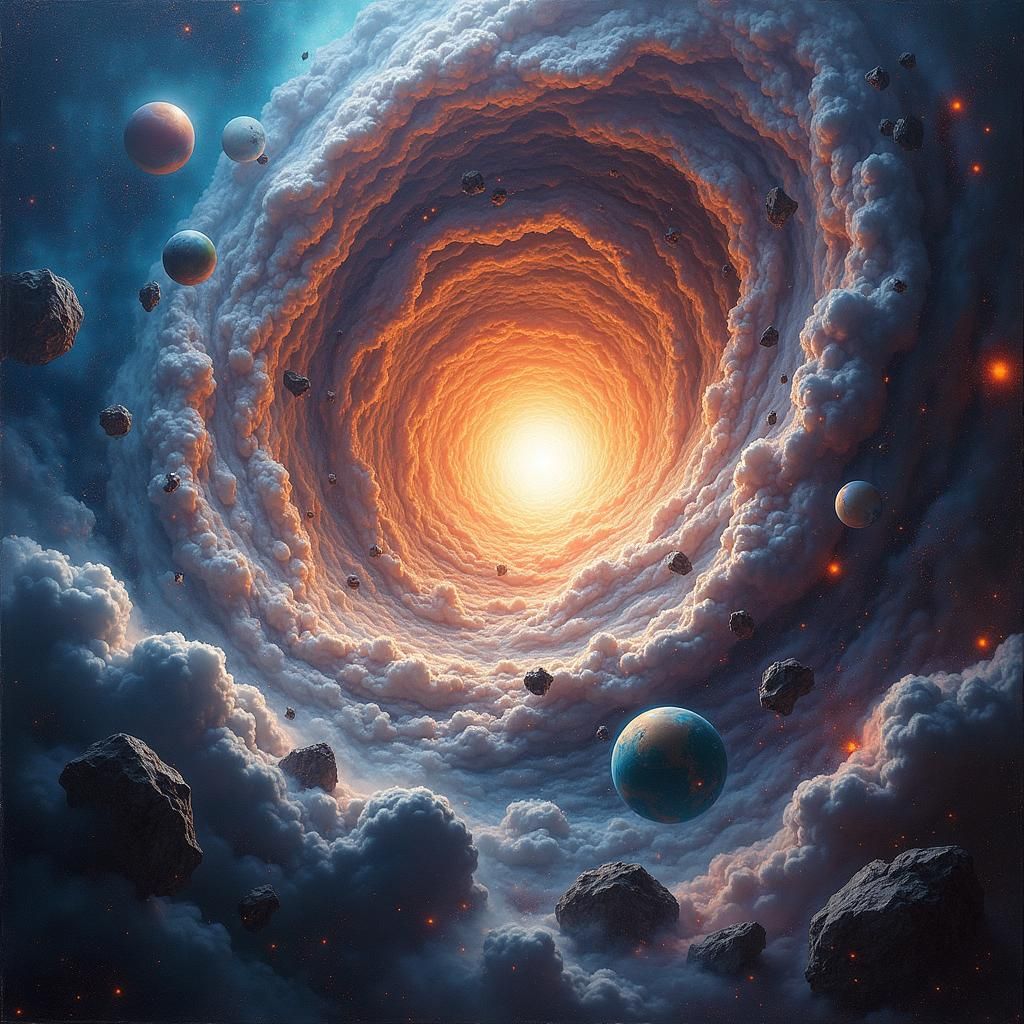 Nebula Vortex Consumes Planets in Cosmic Chaos