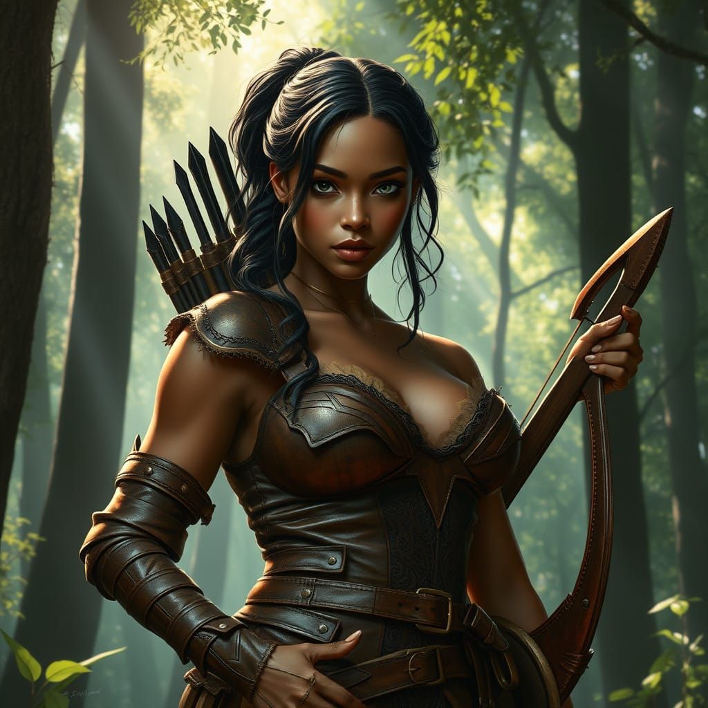 Dark Elf Archer in Misty Forest, Photorealistic