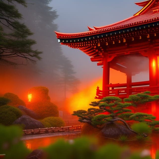 Mystical Fox Yokai in Japanese Forest