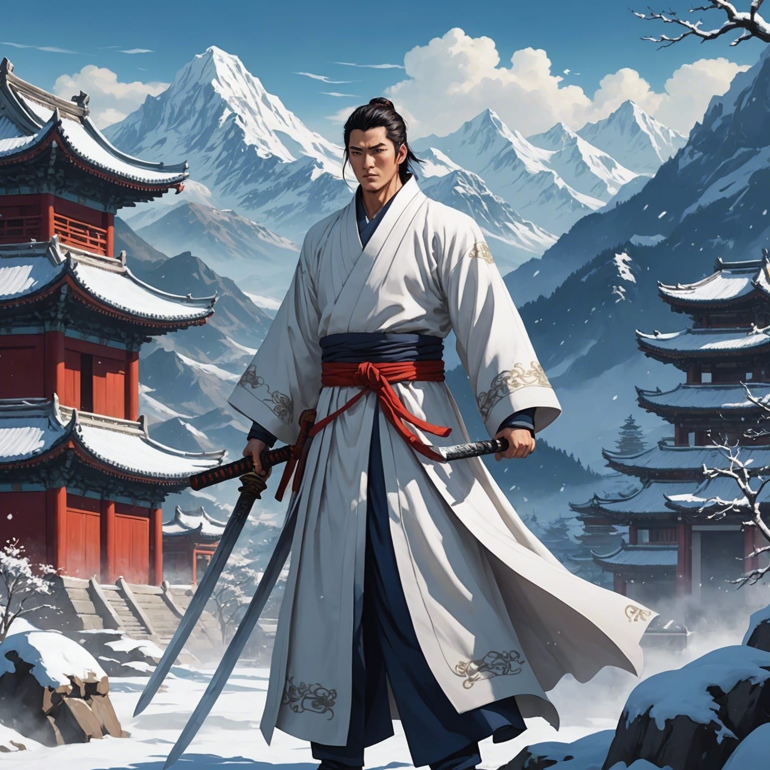 Chinese Hero with Sword in Anime Style