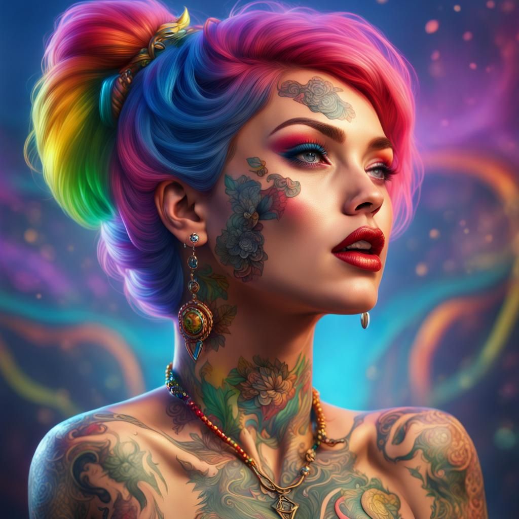 Hyperrealistic Tattooed Pinup Girl in Detailed Matte Paintin...