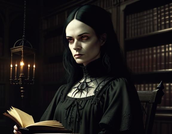 Gothic Realism: Woman in Dark Library