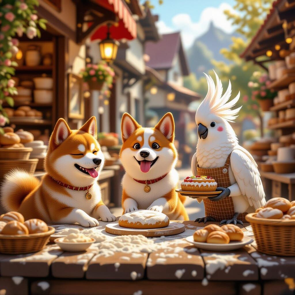 Bakery Run by Dog and Bird, Digital Matte Painting