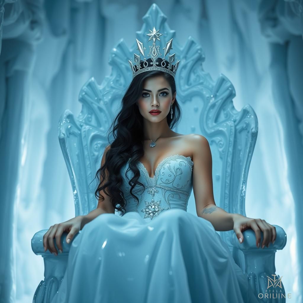 Ice Queen on Throne in Frozen Palace