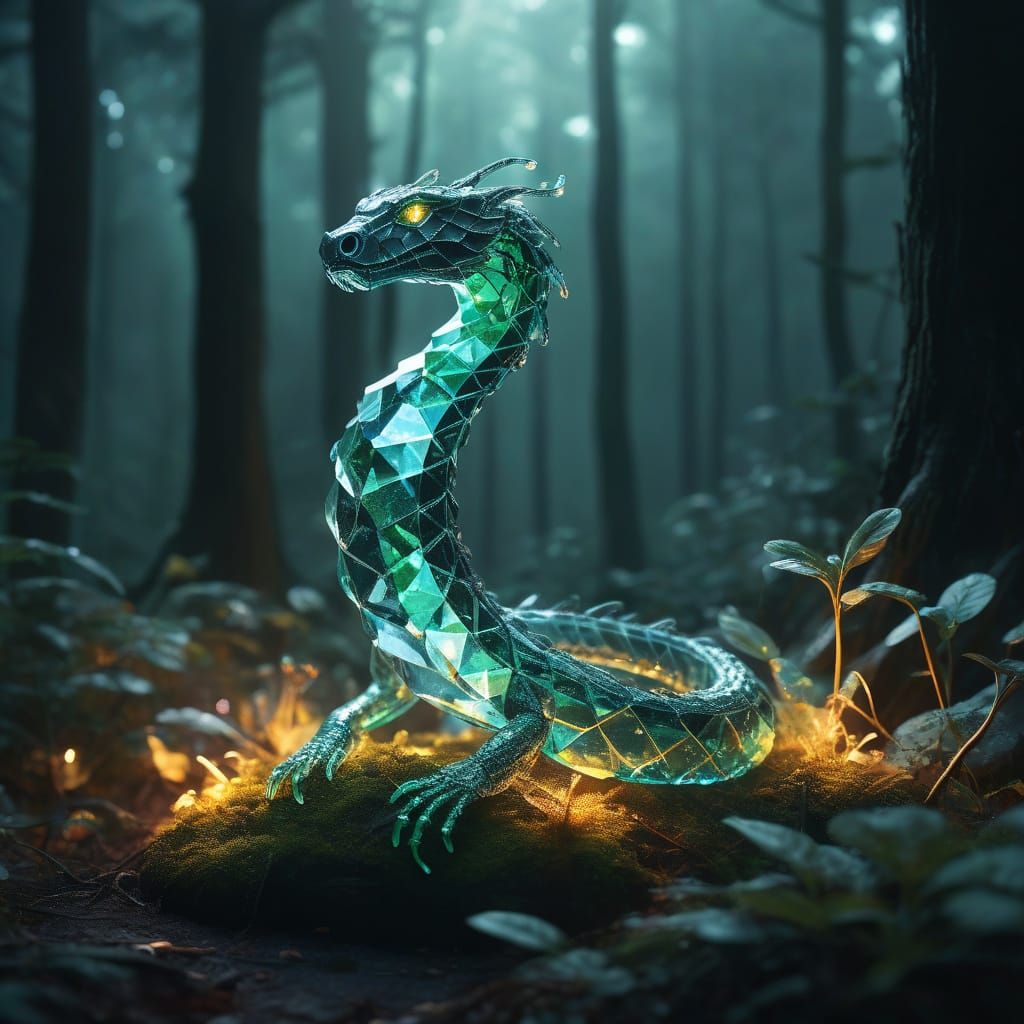 Crystal Cobra in Misty Forest: Neon Digital Art
