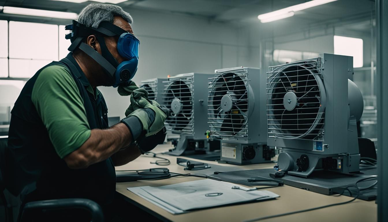 Man Adjusting Ventilation System in Office
