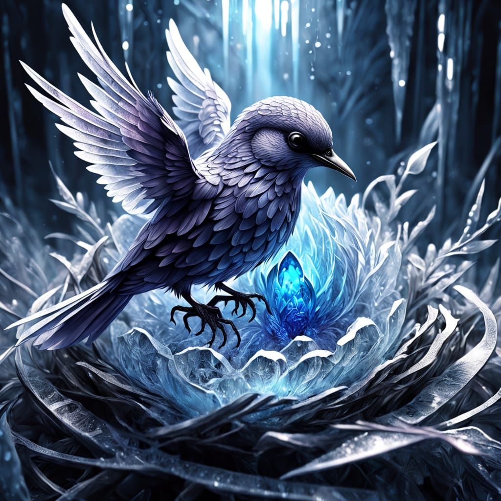Ethereal Ice Bird Lands in Frozen Nest