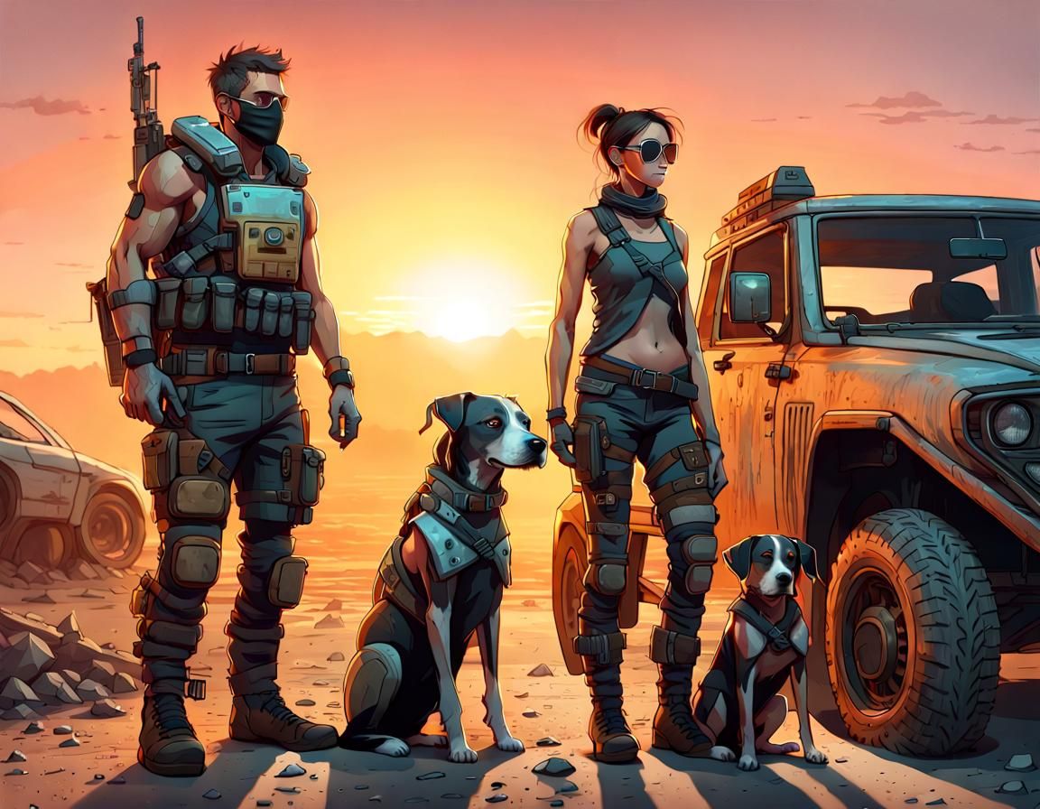 Post-Apocalyptic Family Portrait in Wasteland Sunset