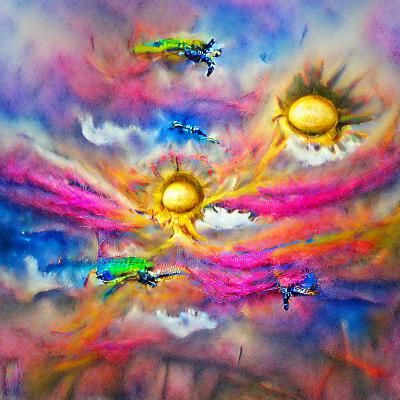 Colorful Champagne Supernova in Surreal Watercolor Style
