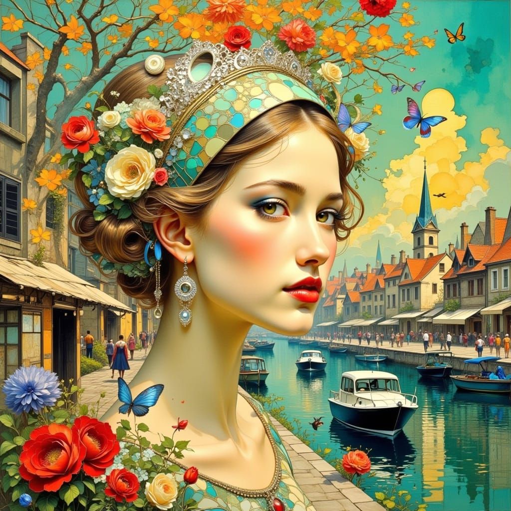 Surreal Dreamscape: Watercolor Women in Art Nouveau Style