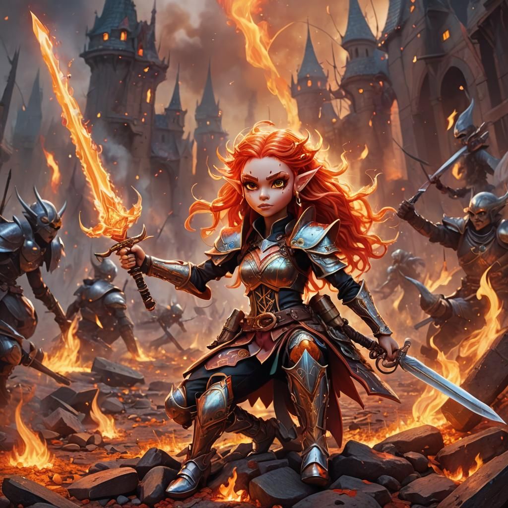 Fiery Elf Warrior in Candy Art Style
