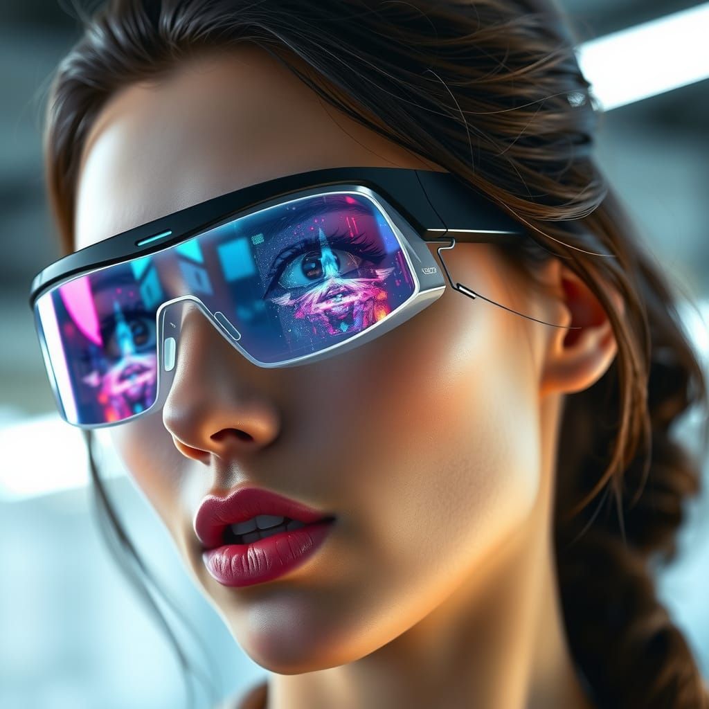 Futuristic Woman with Video Glasses in Cyberpunk Style