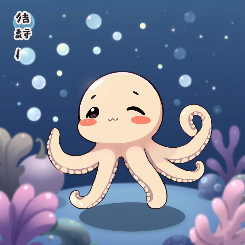 Manga-Inspired Baby Dumbo Octopus in Whimsical Anime Style