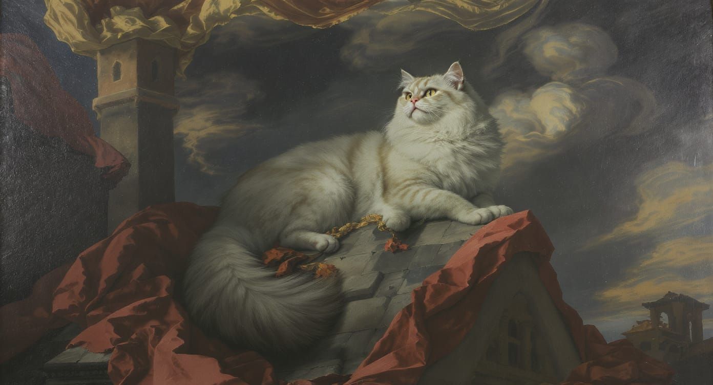 Majestic Cat Overlord in Renaissance Fresco Style