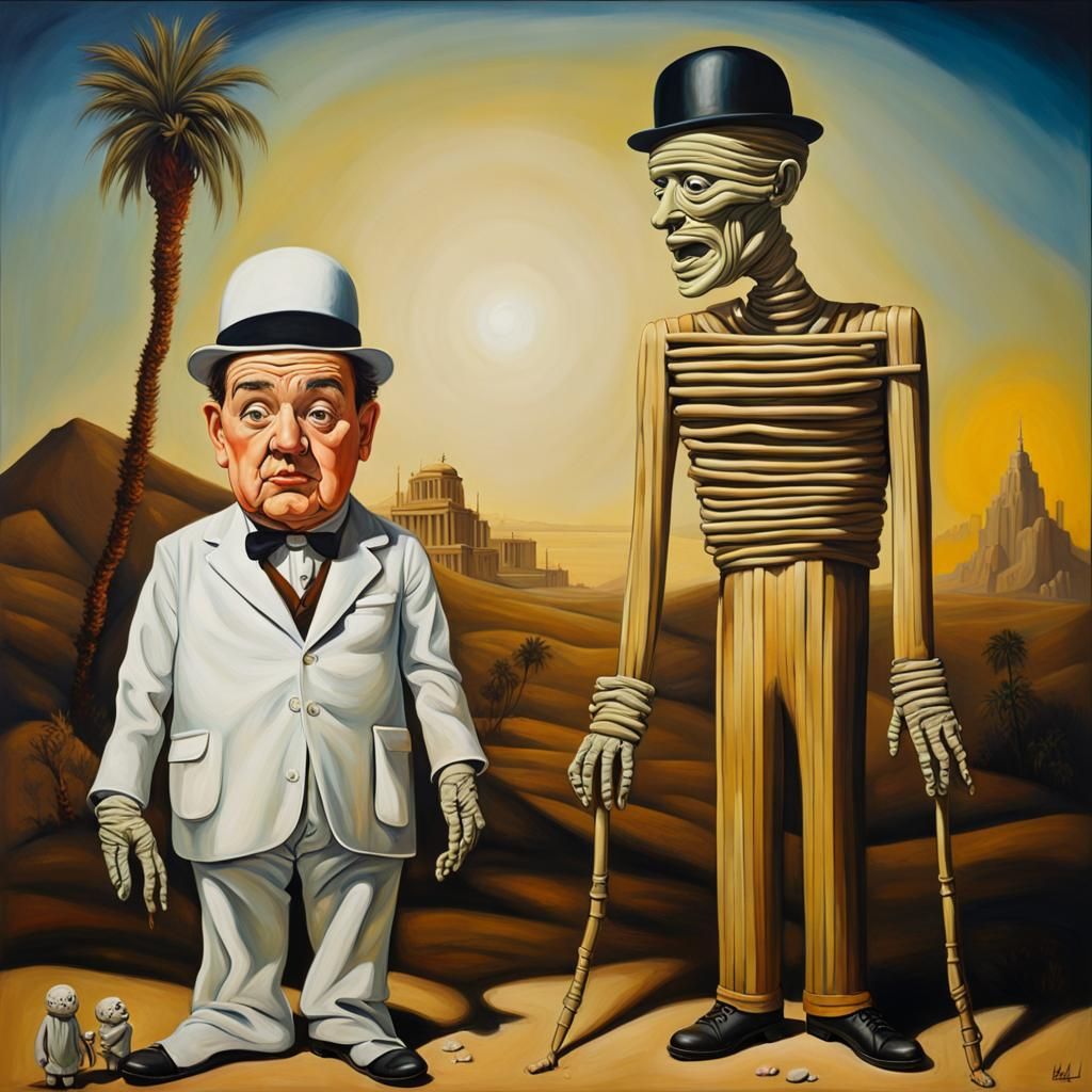 Laurel & Hardy Meet The Mummy in Surrealist Style