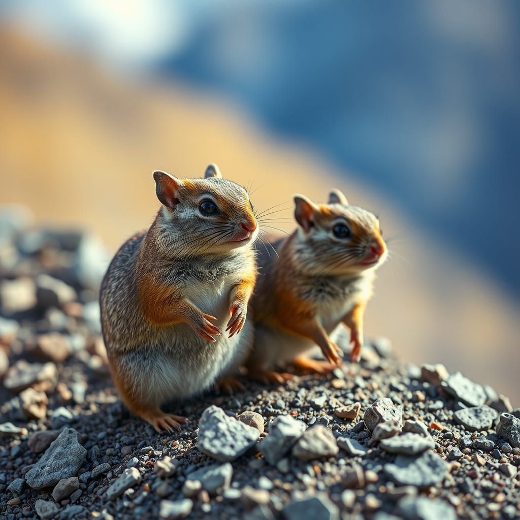 A group of eight-legged degu in their natural habitat in the Chilean mountains Professional photography, bokeh, natural ...