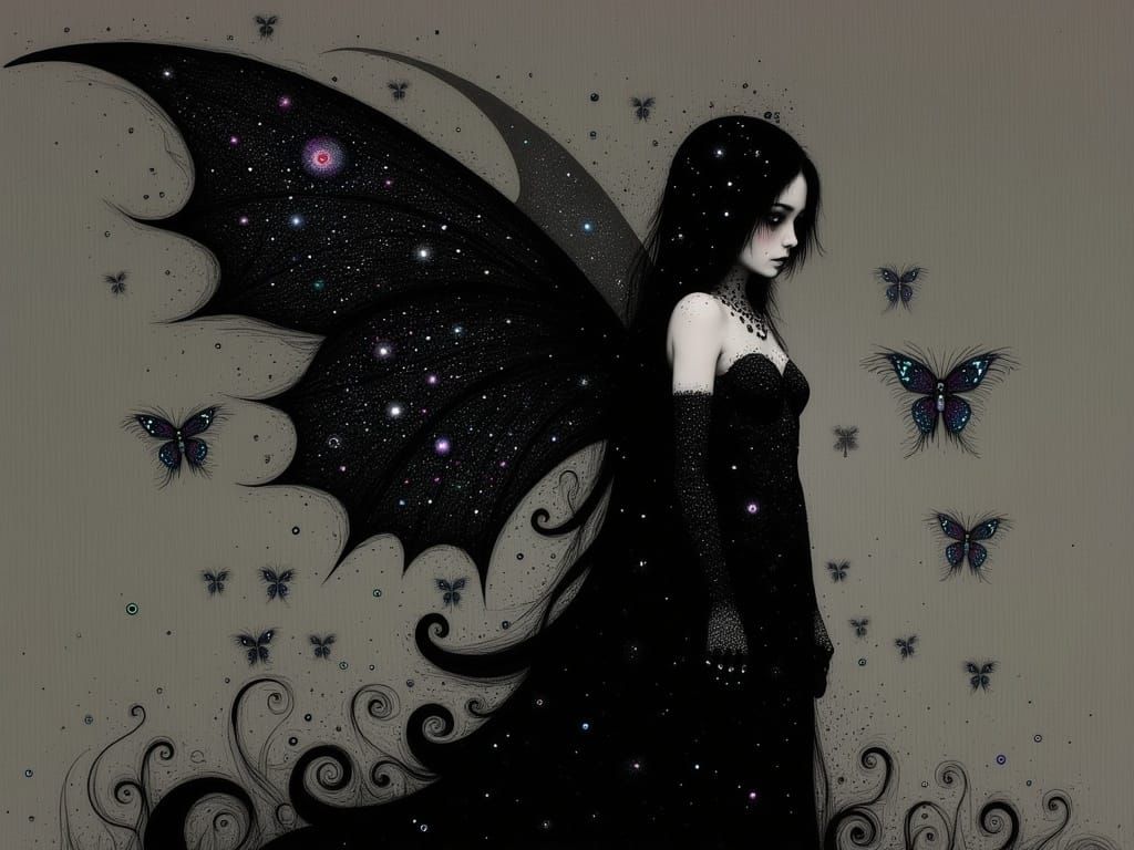 Ethereal Victorian Goth Pixie with Intricate Filigree and Da...