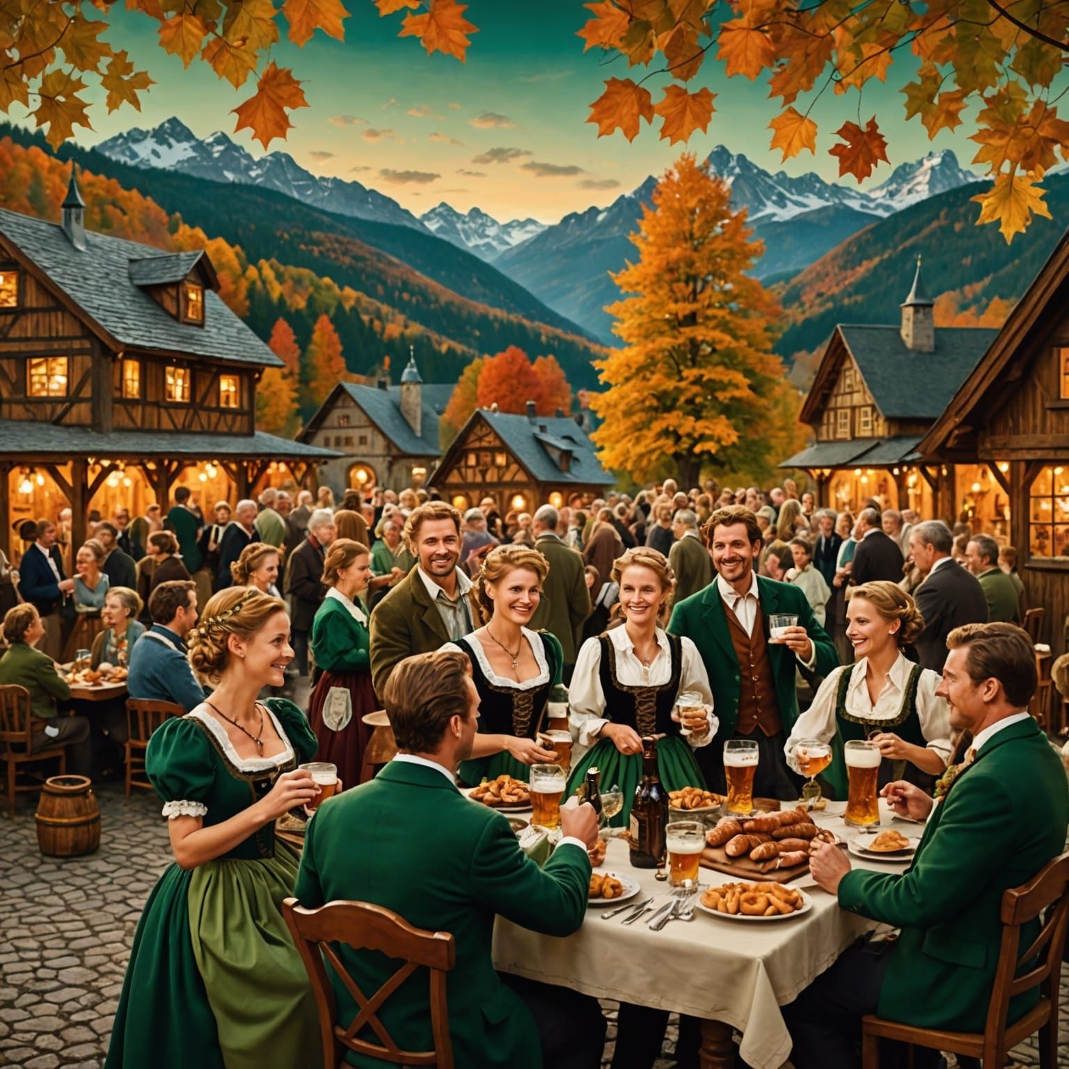 Mountain Oktoberfest Celebration: Detailed Matte Painting