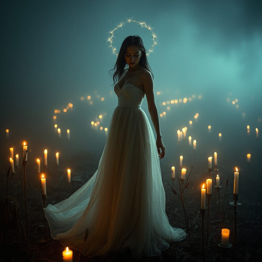 Ethereal Woman in Dandelion Skin, Mysterious Abandoned Lands...