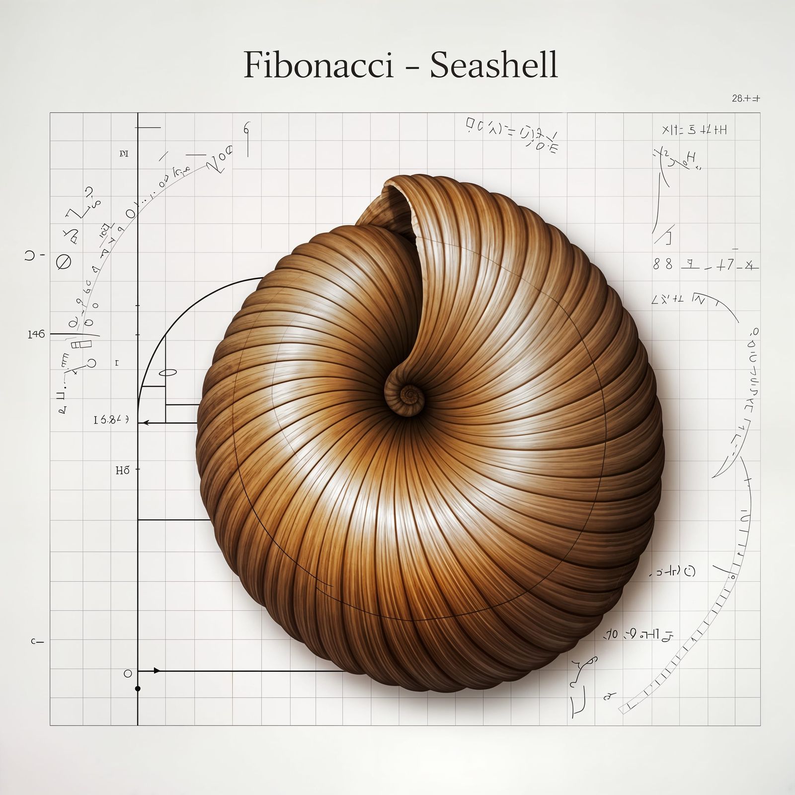 Scientific Illustration of Fibonacci Seashell with Golden Ra...