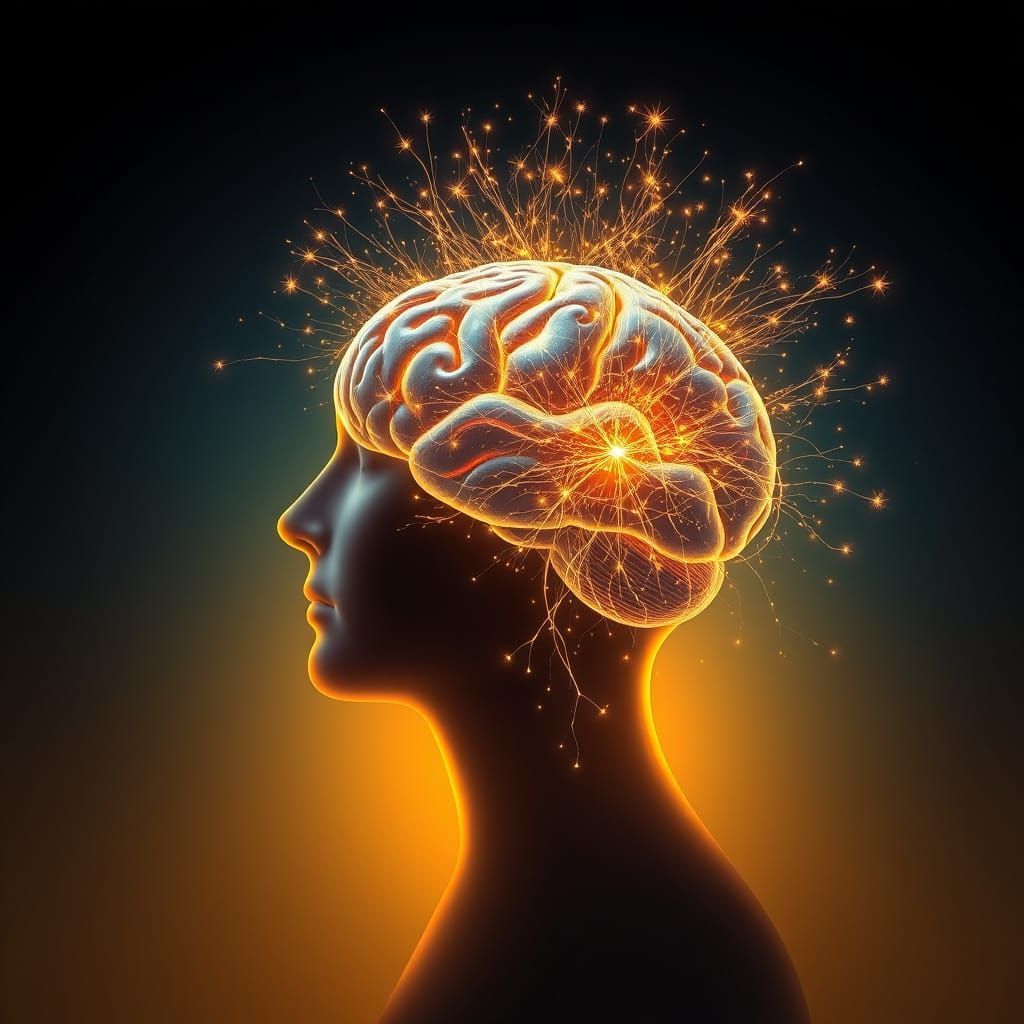 Radiant Brain Emanating Golden Light