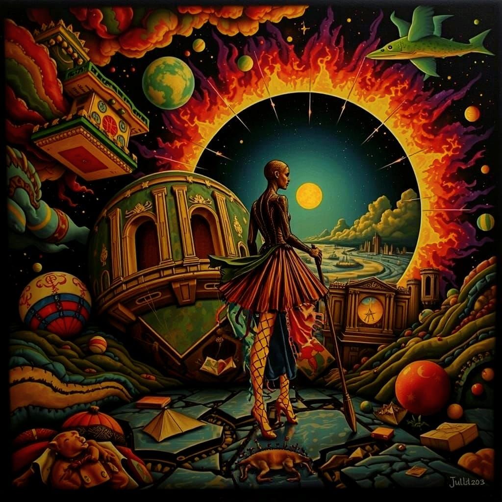 Neon Futuristic City in a Triadic Color Sky