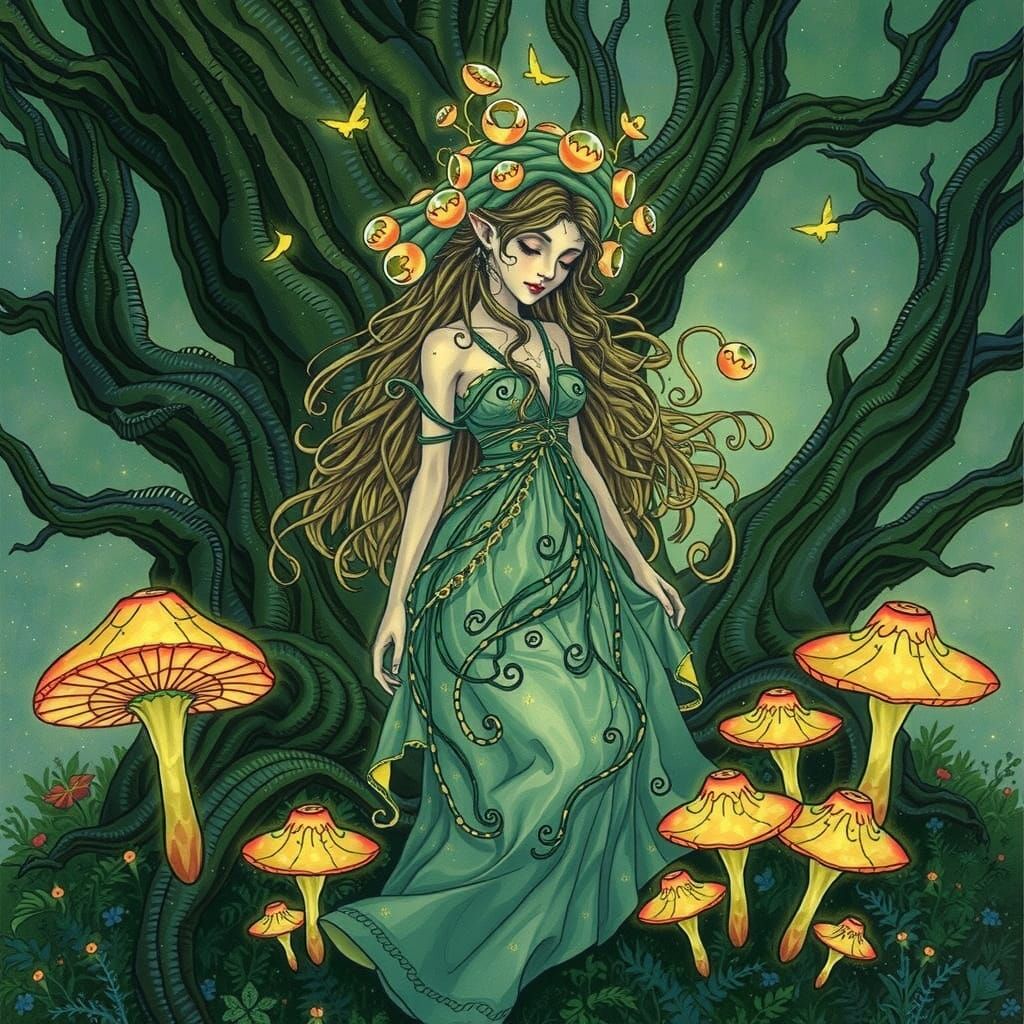 Dreamlike Scene with a Lone Figure in Moonlit Forest