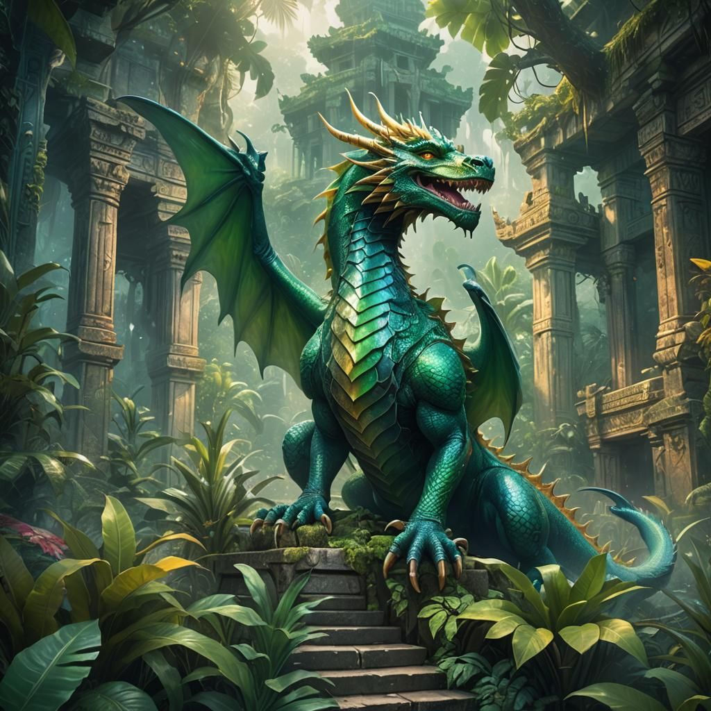 Iridescent Dragon in Jungle Fantasy Art