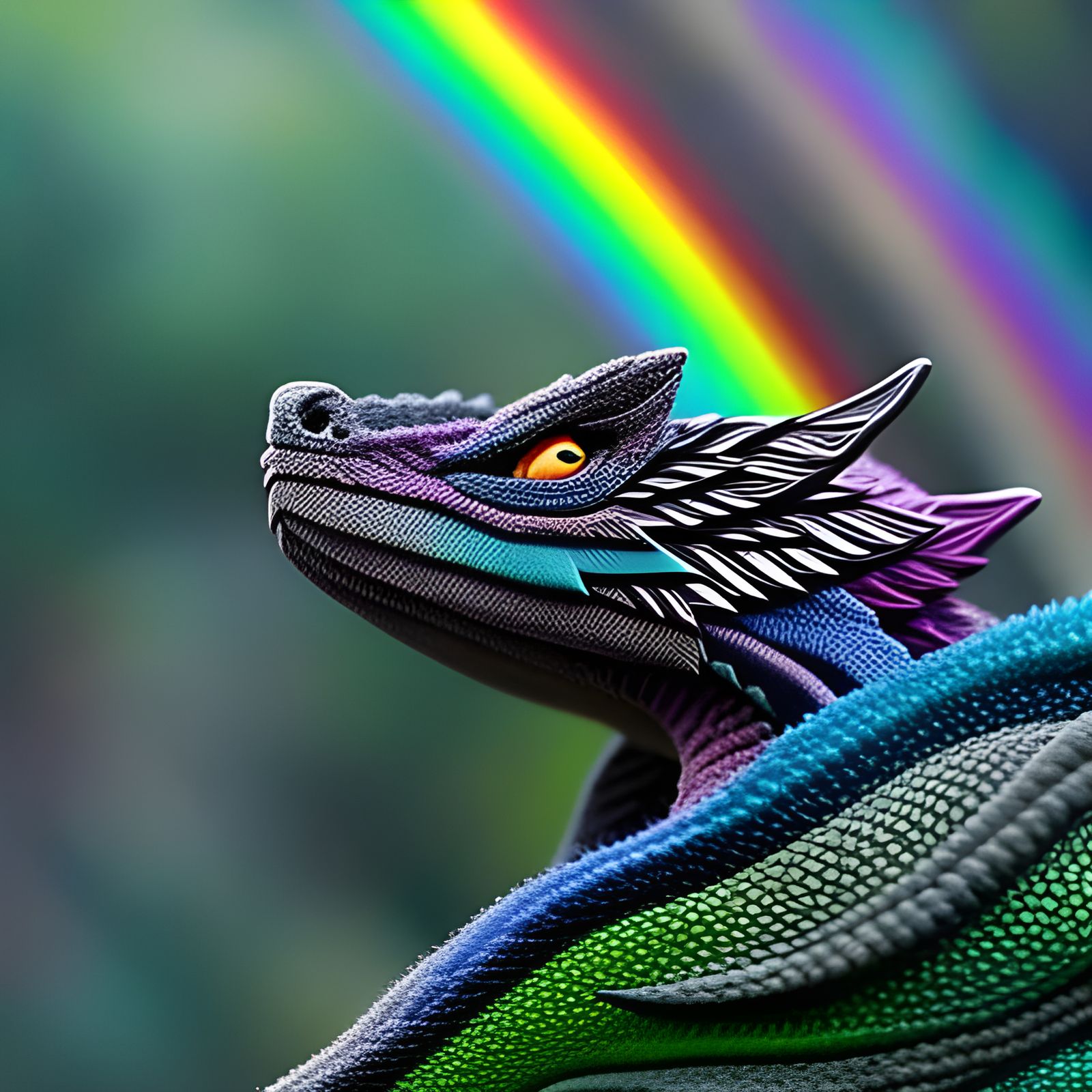 Rainbow Dragon Charging Magical Orb in Ethereal Portrait