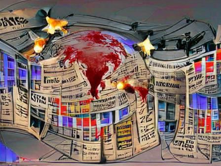 Surreal Stage with News Headlines