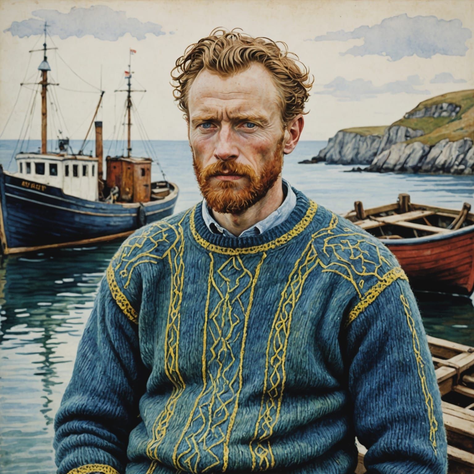 Nordic Fisherman Portrait in Watercolour Style