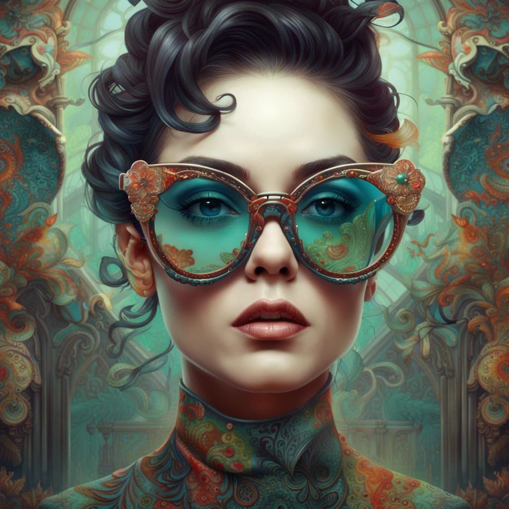 Woman with Funky Eyewear in Detailed Digital Painting