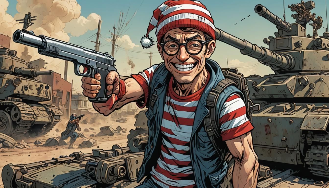 Evil Waldo on a Tank: Comic Book Art