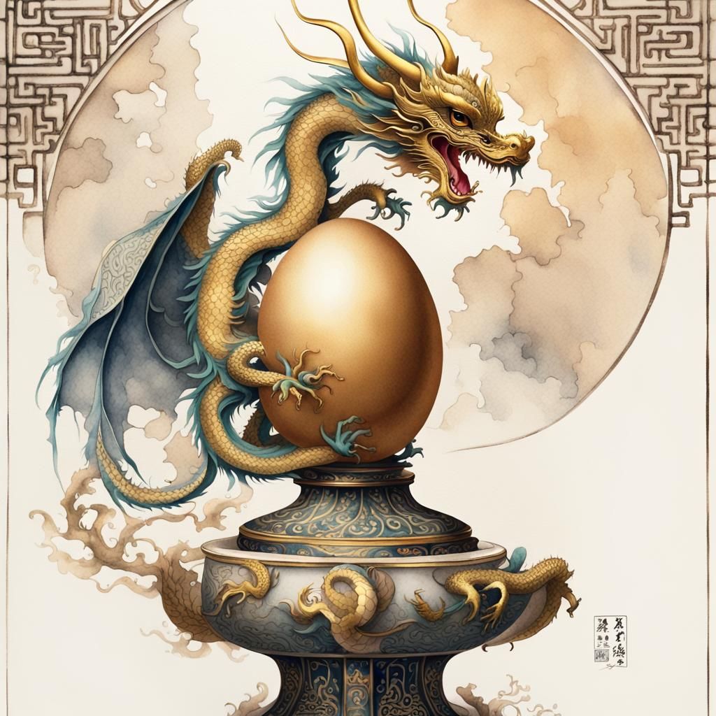 Chinese Dragon Hatching: Ink Painting in Qing Style