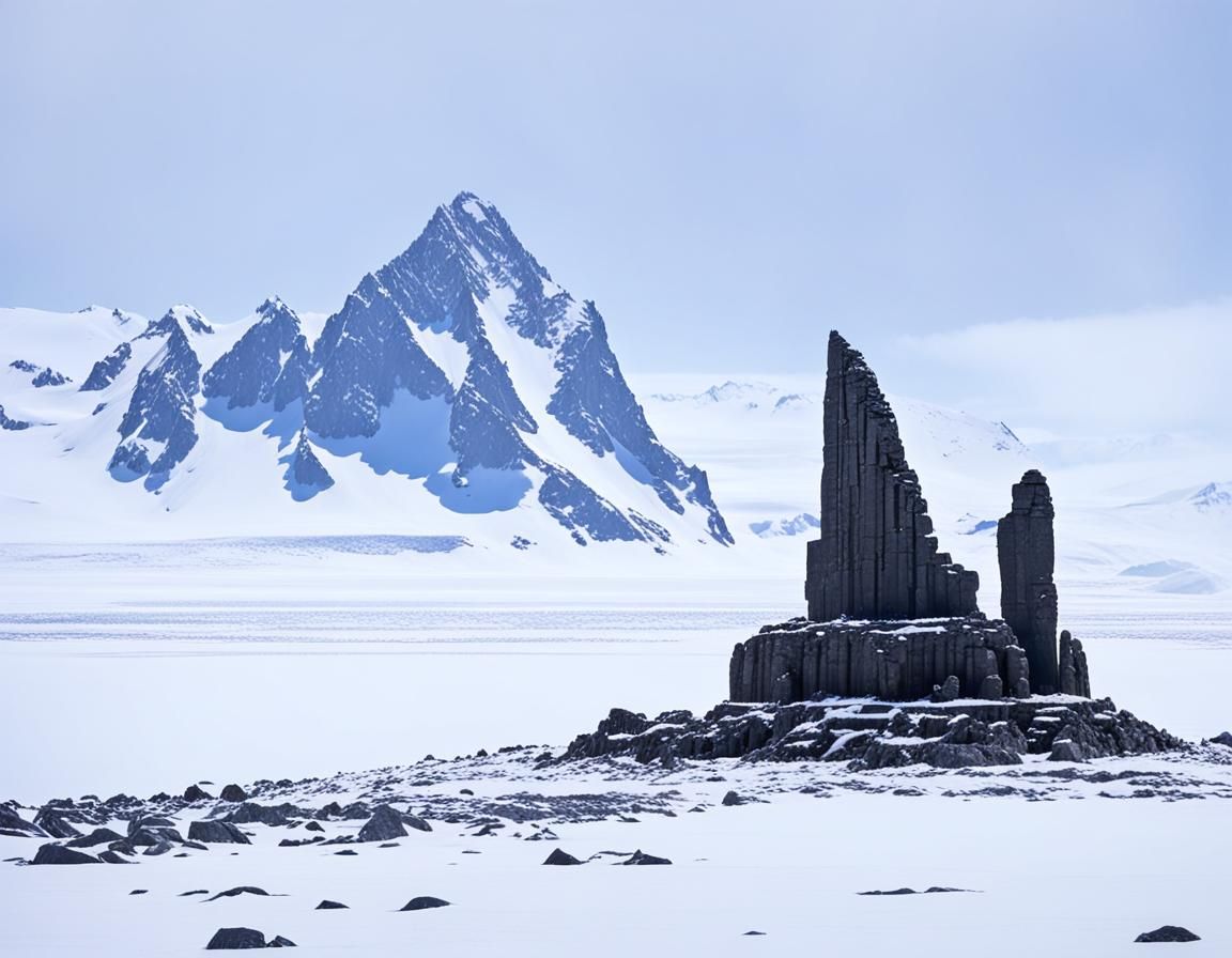 Ancient Ruined Temple in Antarctic Landscape